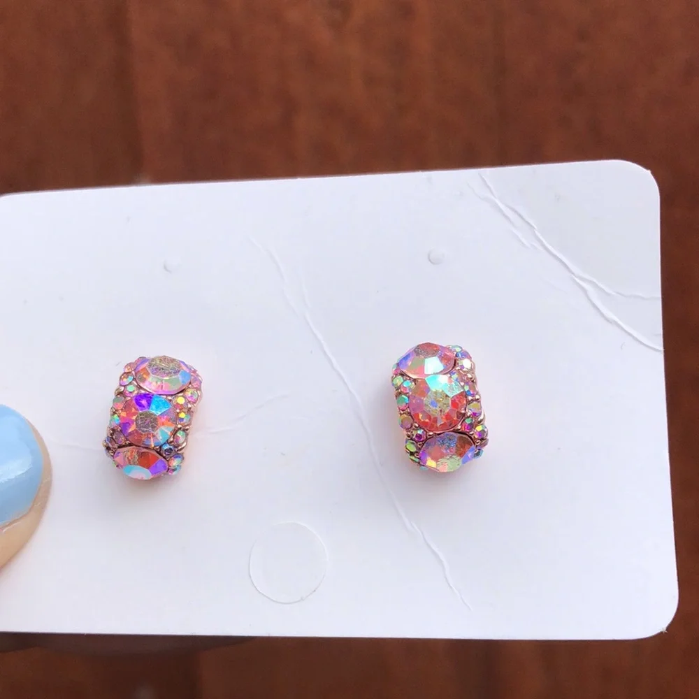 Iridescent Rose Pink Sparkly Crystal Earrings